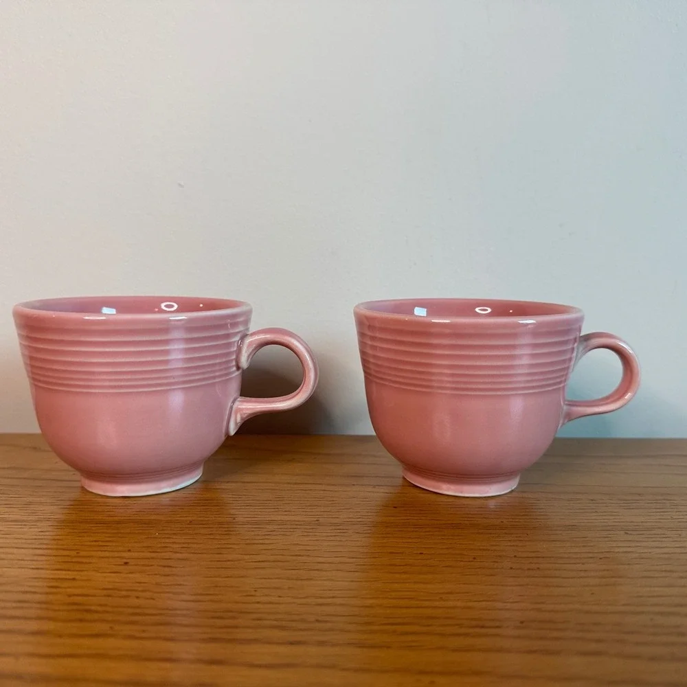 Vintage Fiesta 1951-1959 Coffee Mug Tea Cup Rose Pink Set of 2 Vintage Drinkware
